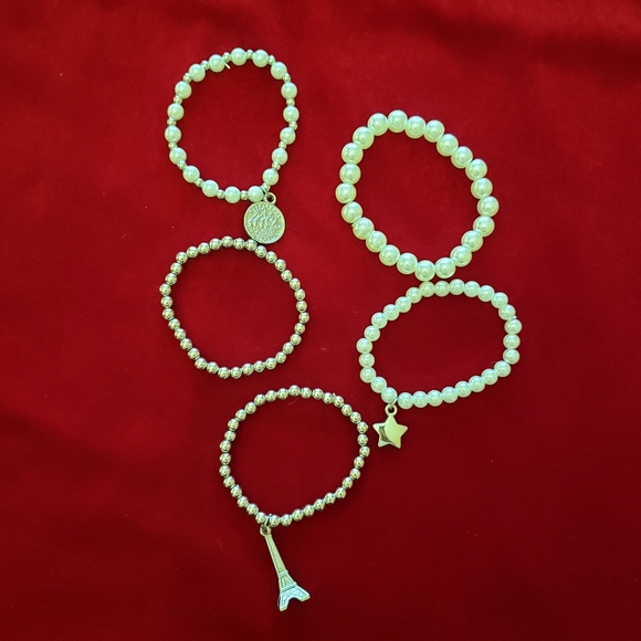 Multiple silver and white tone faux Pearl bracelets with charms - Picture 7 of 7